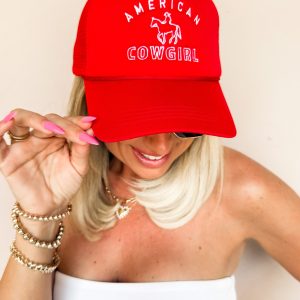 American Cowgirl Embroidered Trucker Hat-Red
