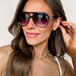 Desert Palms Vintage Gradient Aviator Sunglasses-Black Tortoise