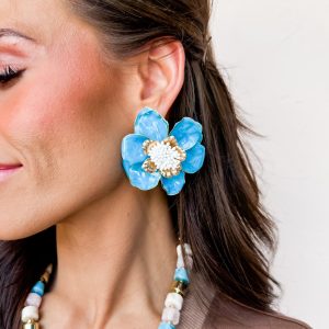 Linny Co. Blossom Statement Earrings-Blue