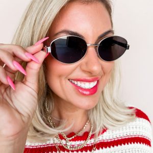 Melrose Sky Oval Lens Sunglasses-Black/Silver