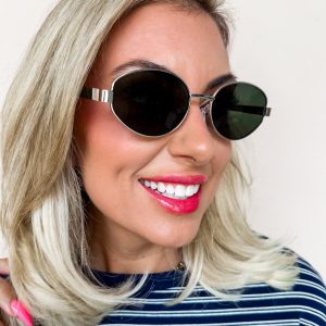 Melrose Sky Oval Lens Sunglasses-Green/Silver
